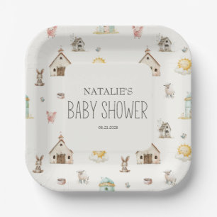 Little Farm Nursery Animals Baby Shower Paper Plate