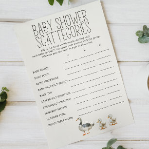 Little Farm Nursery Baby Shower Scattegories Game Flyer