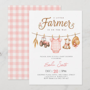 Little Farmer Pink watercolor Girl Baby Shower Invitation