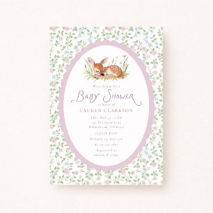 Little Fawn Cottagecore Pink Baby Girl Baby Shower Invitation