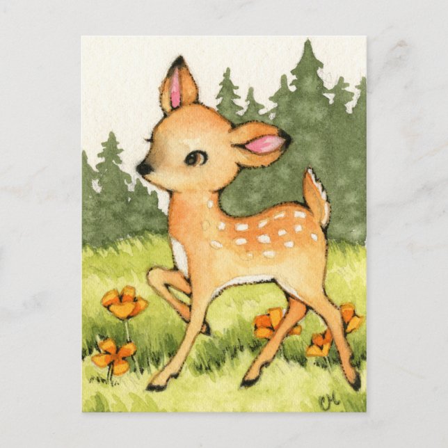 Little Fawn - Cute Deer Art Postcard (Front)