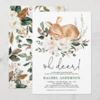 Little Fawn | Forest Deer White Floral Baby Shower