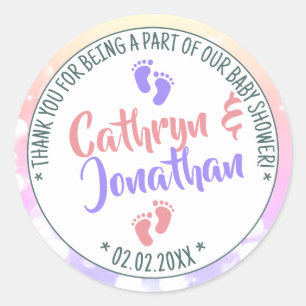 Little Feet Ombre Baby Shower Girl and Boy Twins Classic Round Sticker