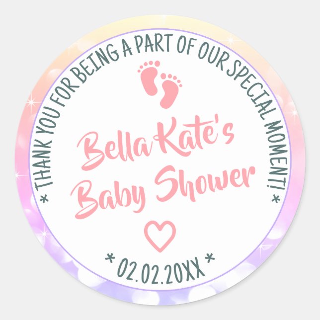 Little Feets Light Pink Ombre Baby Shower Favours Classic Round Sticker (Front)