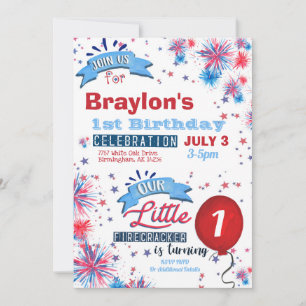 Little Firecracker 1er Anniversaire Invitation