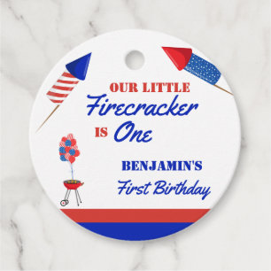 Little Firecracker 1st Birthday 4th of July Favour Tags