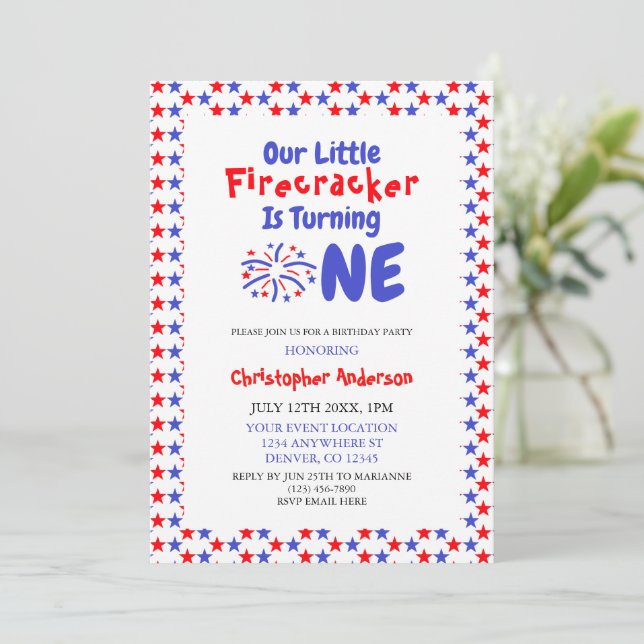 Little Firecracker 1st Birthday Invitation (Standing Front)