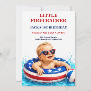 Little Firecracker 1st Birthday Patriotic  Invitation