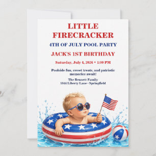 Little Firecracker 1st Birthday Patriotic  Invitation