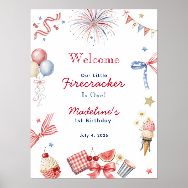 Little Firecracker 1st Birthday Welcome Sign (Front)