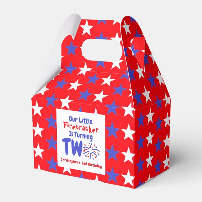 Little Firecracker 2nd Birthday Favor Box (Front Side)