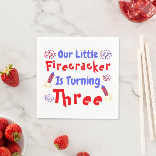 Little Firecracker 3rd Birthday Napkin (Insitu)