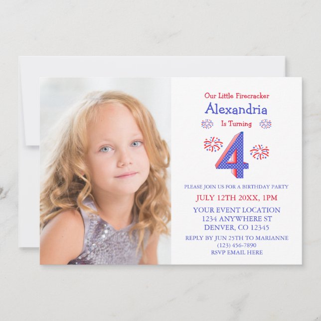 Little Firecracker 4th Birthday Invitation (Front)