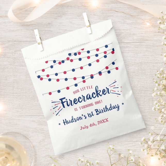Little Firecracker 4th Of July 1st Birthday Favour Bag (Clipped)