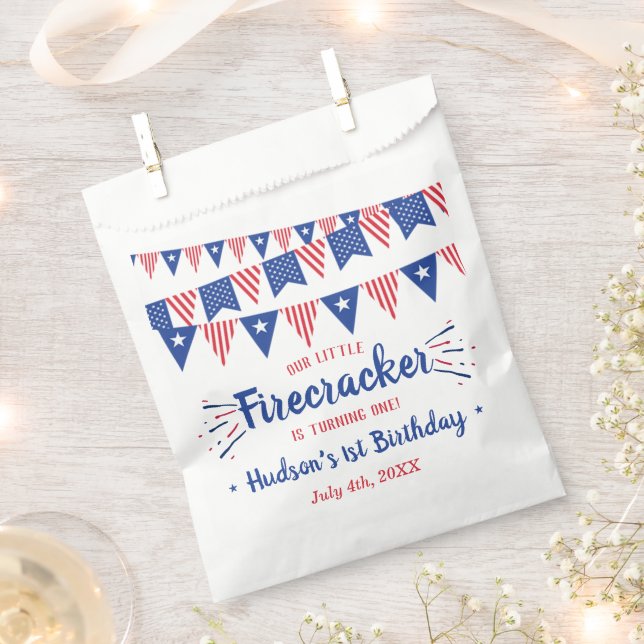 Little Firecracker 4th Of July 1st Birthday Favour Bag (Clipped)