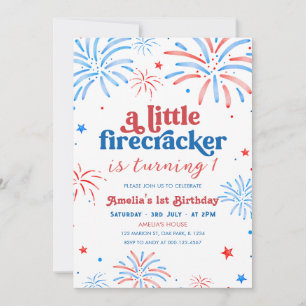 Little Firecracker 4th of July 1st Birthday Invitation