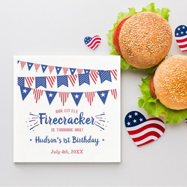 Little Firecracker 4th Of July 1st Birthday Napkin (Creator Uploaded)