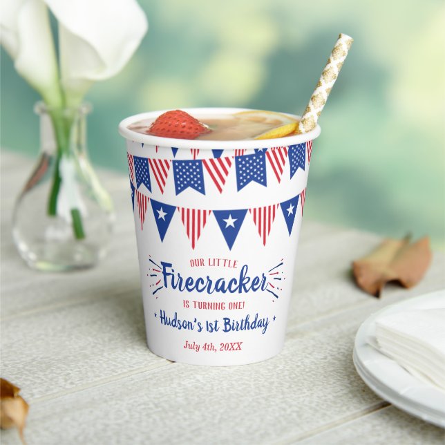Little Firecracker 4th Of July 1st Birthday Paper Cups (Insitu)