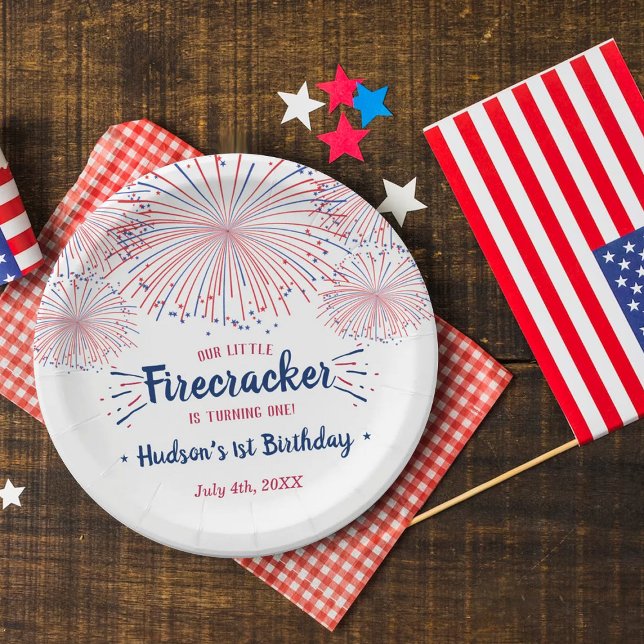 Little Firecracker 4th Of July 1st Birthday Paper Plate (Creator Uploaded)