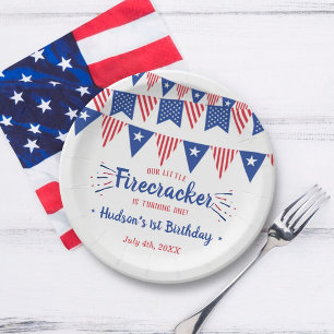 Little Firecracker 4th Of July 1st Birthday Paper Plate