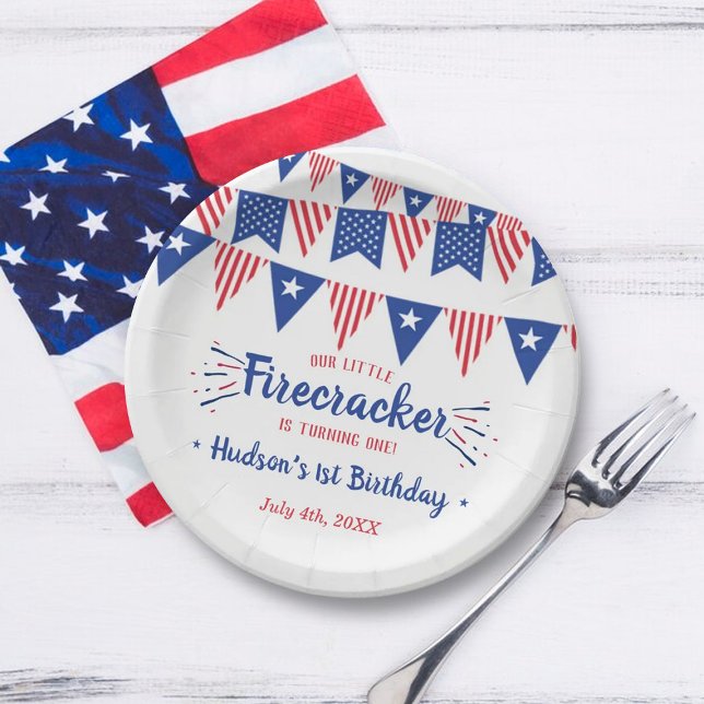 Little Firecracker 4th Of July 1st Birthday Paper Plate (Creator Uploaded)