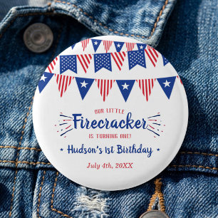 Little Firecracker 4th Of July 1st Birthday Party 1 Inch Round Button