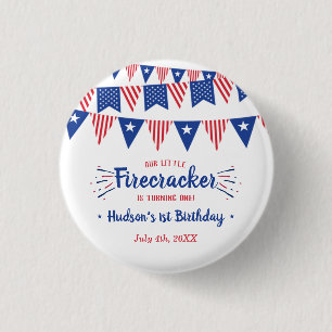 Little Firecracker 4th Of July 1st Birthday Party 1 Inch Round Button