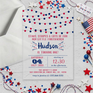 Little Firecracker 4th Of July 1st Birthday Party Acrylic Invitations