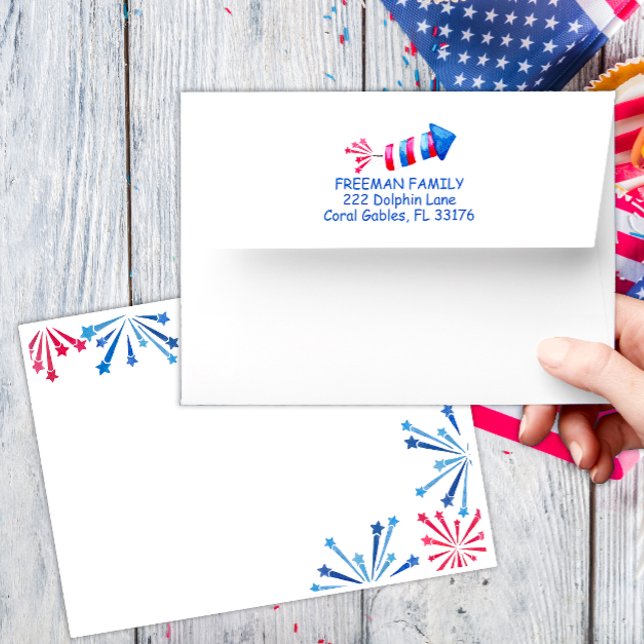 Little Firecracker 4th of July 1st Birthday Party  Envelope (red white and blue envelope)