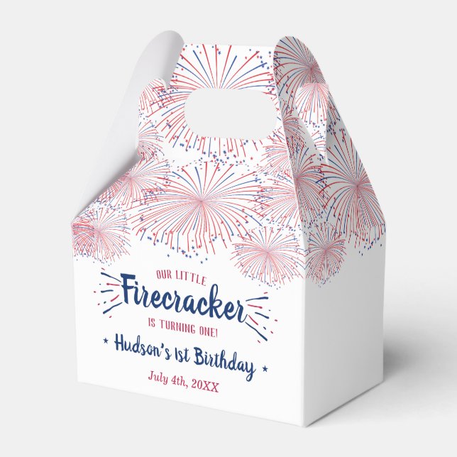 Little Firecracker 4th Of July 1st Birthday Party Favor Box (Front Side)