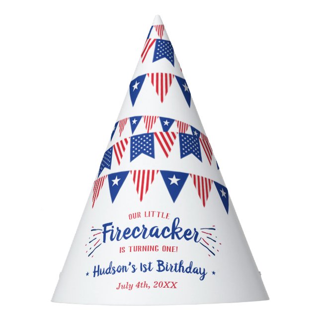 Little Firecracker 4th Of July 1st Birthday Party Hat (Front)