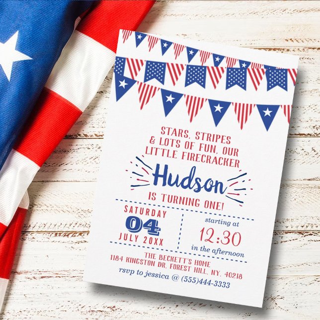 Little Firecracker 4th Of July 1st Birthday Party Invitation (Creator Uploaded)