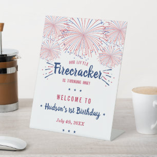 Little Firecracker 4th Of July 1st Birthday Pedestal Sign