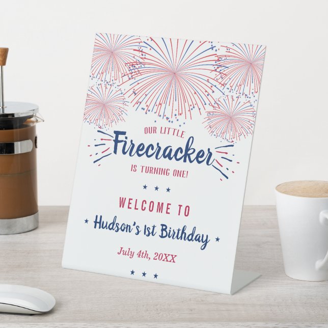 Little Firecracker 4th Of July 1st Birthday Pedestal Sign (In SItu)