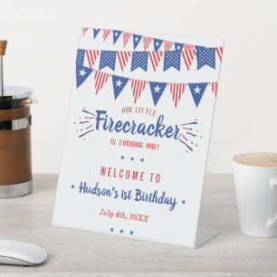 Little Firecracker 4th Of July 1st Birthday Pedestal Sign