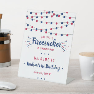 Little Firecracker 4th Of July 1st Birthday Pedestal Sign