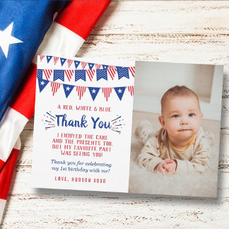 Little Firecracker 4th Of July 1st Birthday Photo Thank You Card