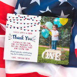 Little Firecracker 4th Of July 1st Birthday Photo Thank You Card<br><div class="desc">Say thank you in style with these trendy red white and blue string lights 4th of July 1st birthday photo thank you cards. The template photo & wording is easy to personalize and your family and friends will be thrilled when they receive these fabulous thank yous.</div>