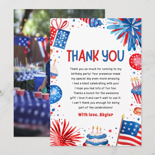 Little Firecracker 4th Of July 1st Birthday Thank You Card (Front/Back)