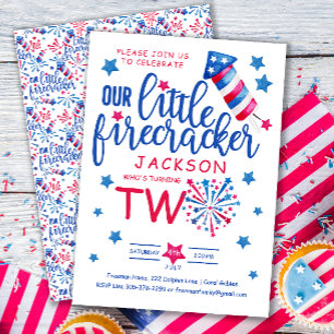 Little Firecracker 4th of July 2nd Birthday Party  Invitation