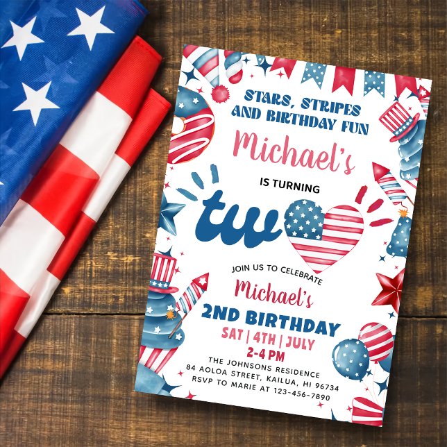 Little Firecracker 4th Of July 2nd Birthday Party Invitation (Creator Uploaded)