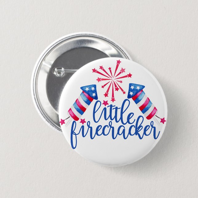 Little Firecracker 4th Of July Birthday Party  2 Inch Round Button (Front & Back)