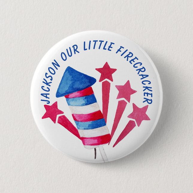 Little Firecracker 4th of July Birthday Party  2 Inch Round Button (Front)