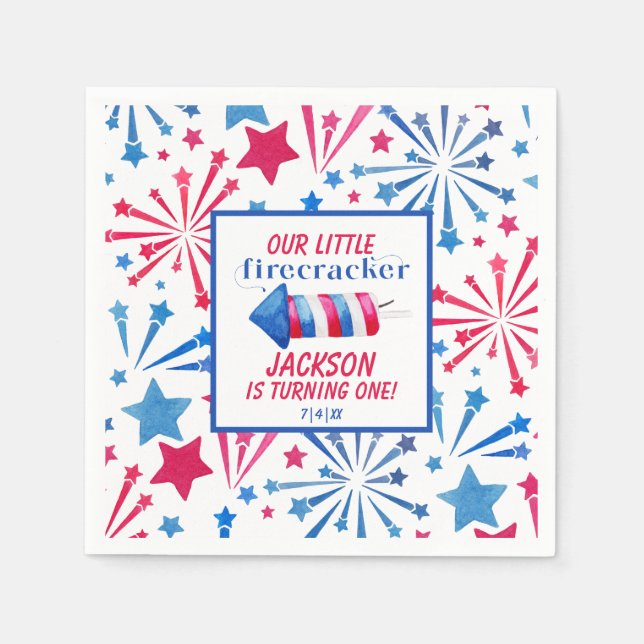 Little Firecracker 4th of July Birthday Party  Napkin (Front)
