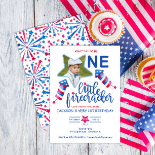 Little Firecracker 4th of July First Birthday Invitation