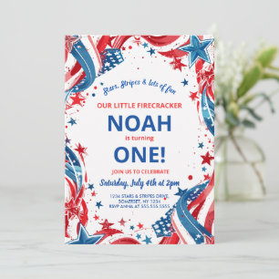 Little Firecracker 4th of July First birthday Invitation