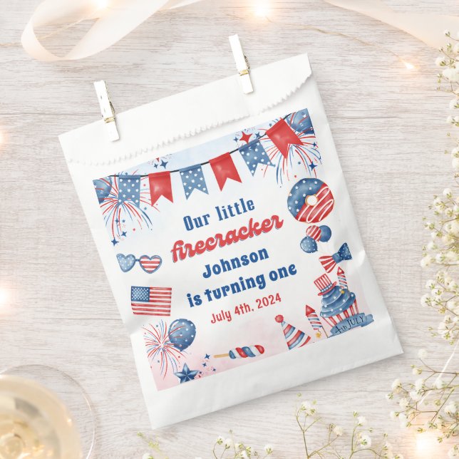 Little Firecracker 4th of July Summer Birthday Favour Bag (Clipped)