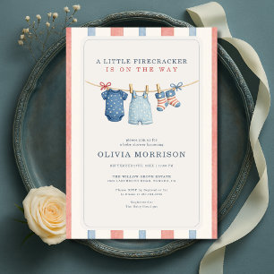 Little Firecracker American Stripes Baby Shower Invitation