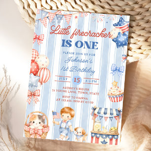 Little Firecracker Boy 1st Birthday Invitation