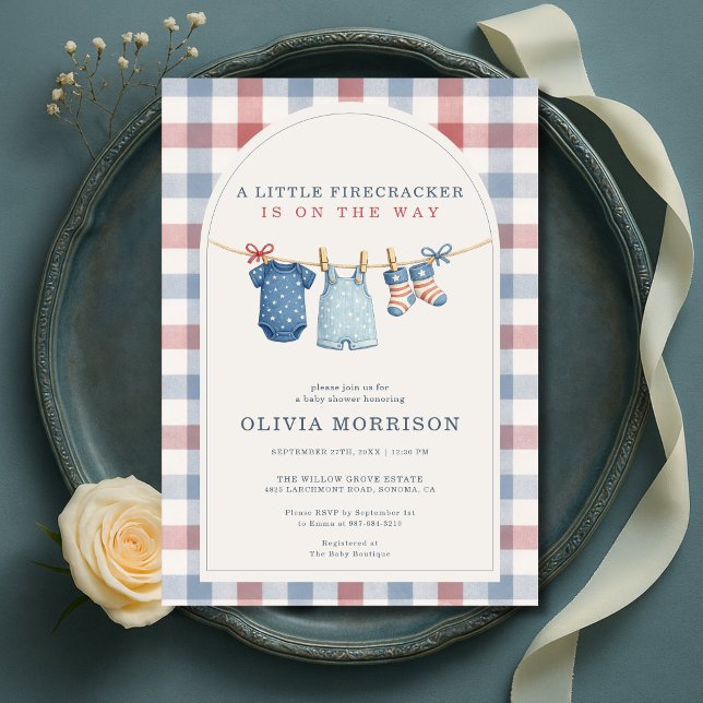 Little Firecracker Clothesline Baby Shower Invitation (Creator Uploaded)